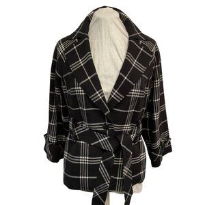 Kasper Womens Black & White Plaid Belted Coat Size 6